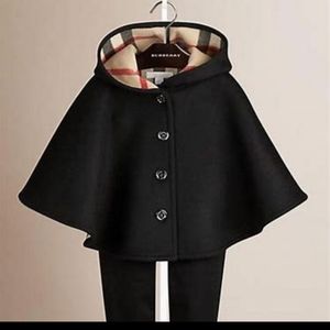 Burberry Girls Rosa Large Black Wool Cape 12